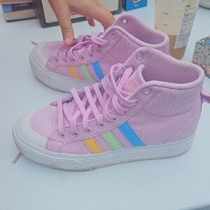 Adidas Pink and Yellow High-Top Sneakers